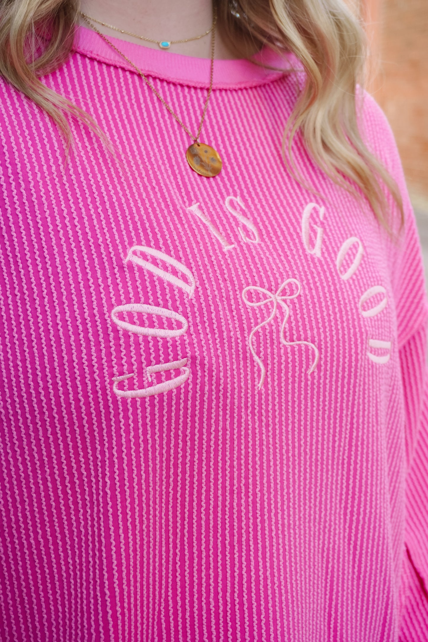(PRE-ORDER) GOD IS GOOD EMBROIDERED HI-LO LONG SLEEVE TOP