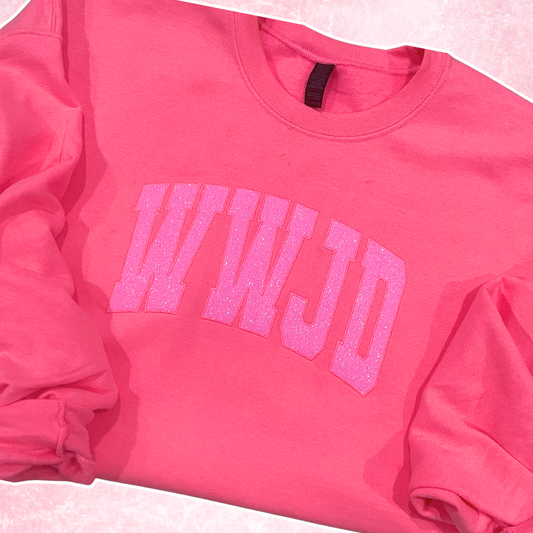 WWJD PINK GLITTER SWEATSHIRT